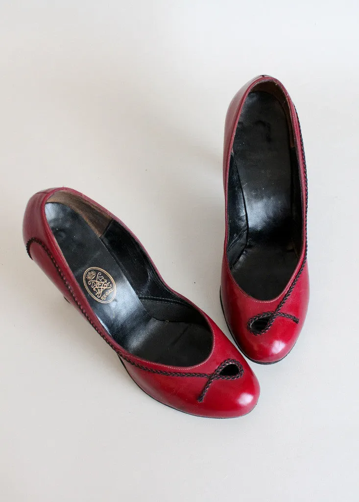 Vintage Early 1950s Cranberry Pumps Size 8.5