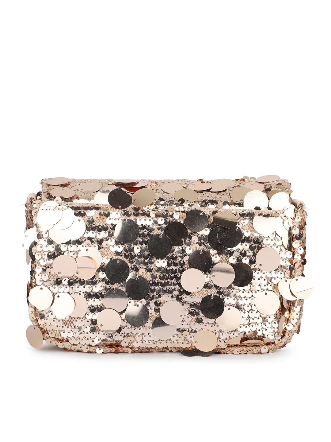 Women Rose Gold Embellished Foldover Clutch